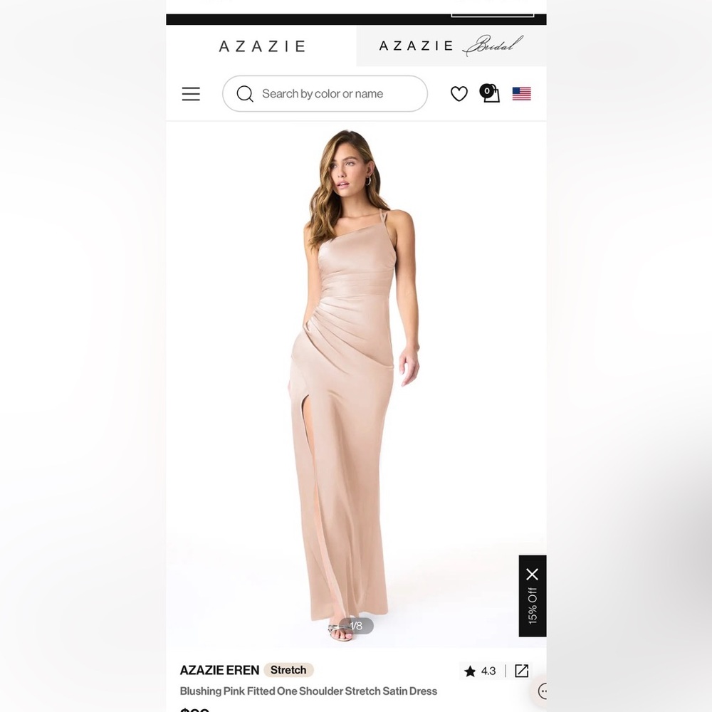 Azazie Eren Mermaid One Shoulder Stretch Satin Floor-Length Dress English rose